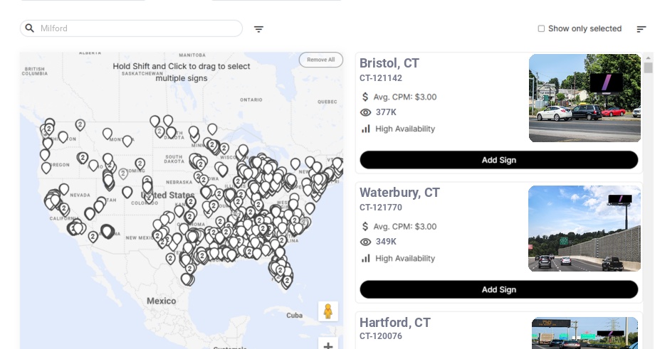 Billboard advertising in Milford Ct, Connecticut - Choose your favorite location