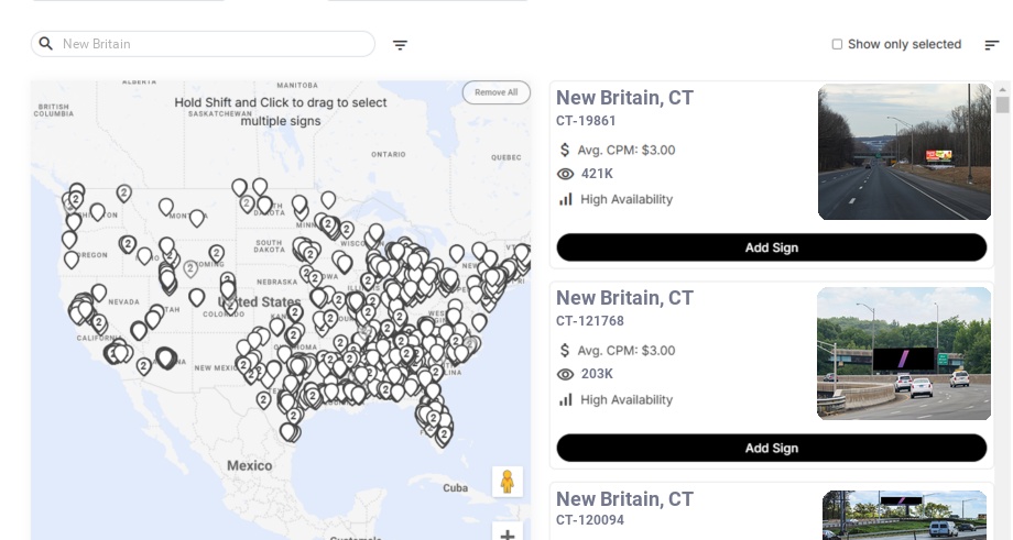 Billboard advertising in New Britain Ct, Connecticut - Choose your favorite location