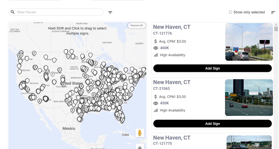 Billboard advertising in New Haven Ct, Connecticut - Choose your favorite location