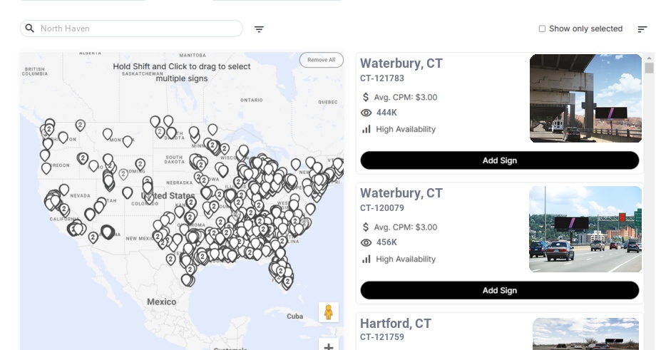 Billboard advertising in North Haven Ct, Connecticut - Choose your favorite location