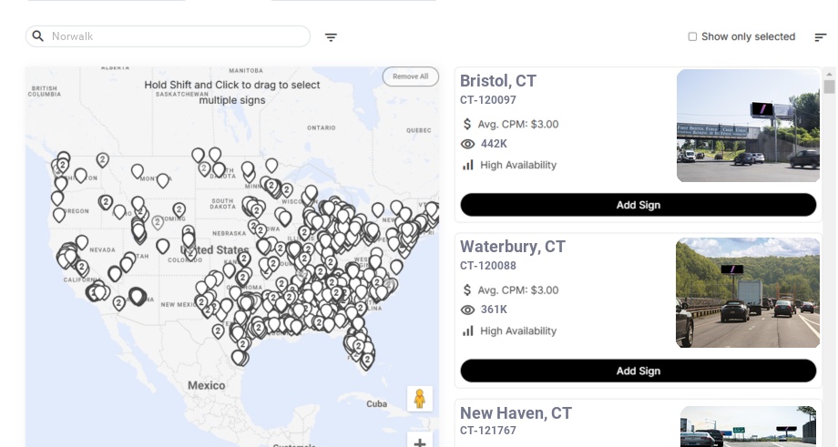 Billboard advertising in Norwalk Ct, Connecticut - Choose your favorite location