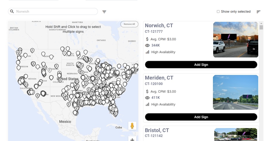 Billboard advertising in Norwich Ct, Connecticut - Choose your favorite location