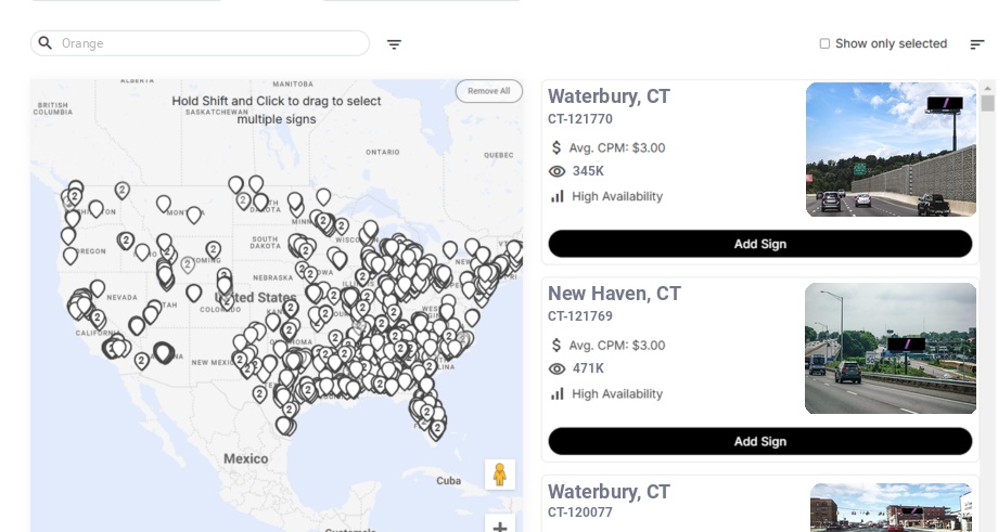 Billboard advertising in Orange Ct, Connecticut - Choose your favorite location