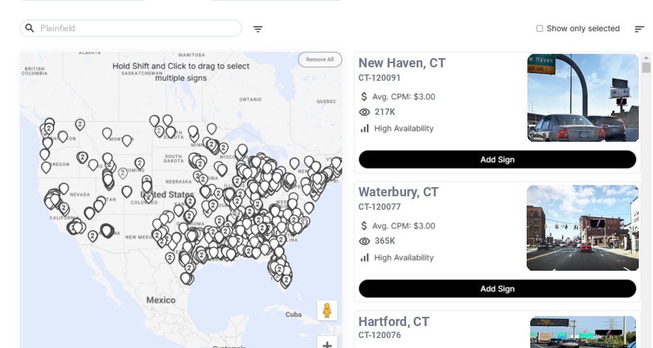 Billboard advertising in Plainfield Ct, Connecticut - Choose your favorite location