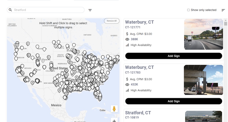 Billboard advertising in Stratford Ct, Connecticut - Choose your favorite location