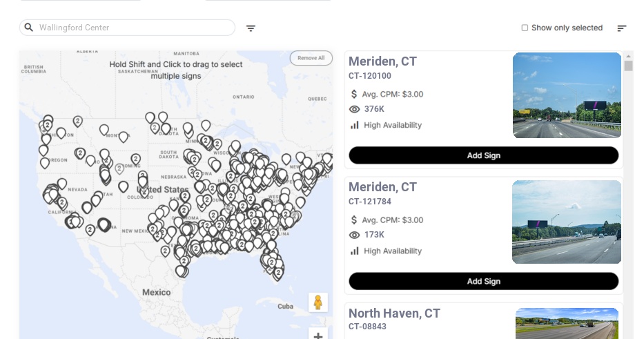 Billboard advertising in Wallingford Center Ct, Connecticut - Choose your favorite location
