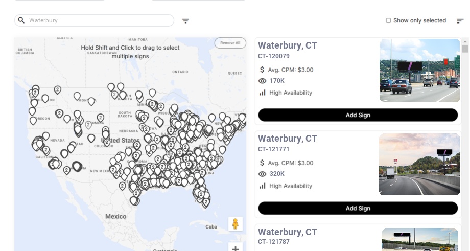 Billboard advertising in Waterbury Ct, Connecticut - Choose your favorite location