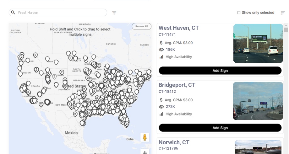Billboard advertising in West Haven, Connecticut - Choose your favorite location