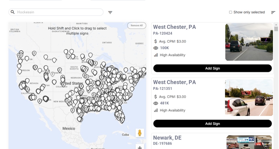 Billboard advertising in Hockessin De, Delaware - Choose your favorite location