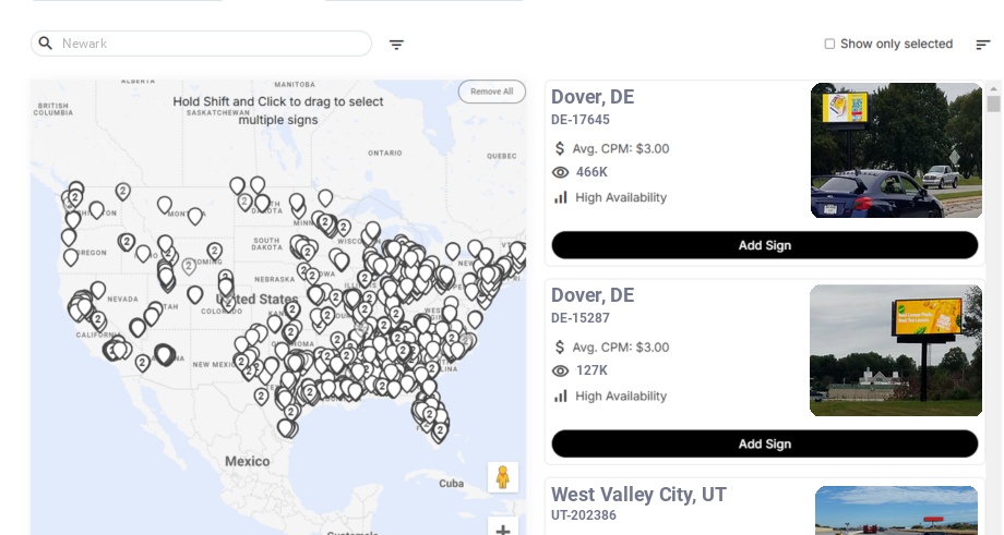Billboard advertising in Newark De, Delaware - Choose your favorite location