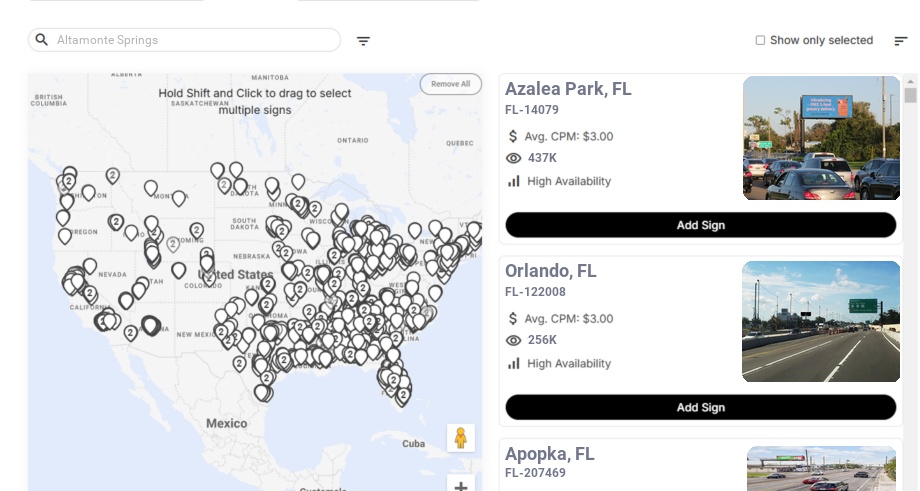 Billboard advertising in Altamonte Springs Fl, Florida - Choose your favorite location