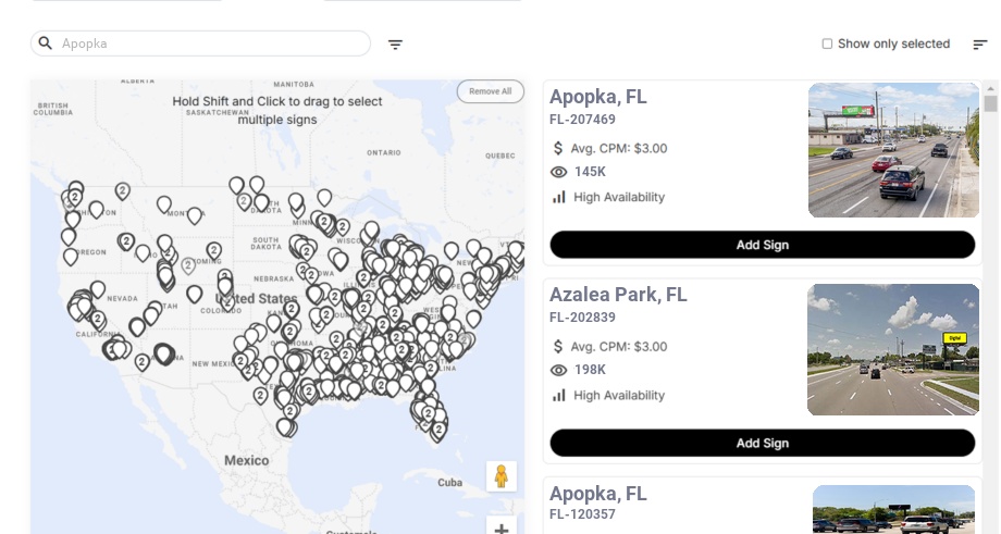 Billboard advertising in Apopka Fl, Florida - Choose your favorite location