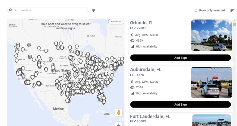 Billboard advertising in Auburndale, Florida - Choose your favorite location