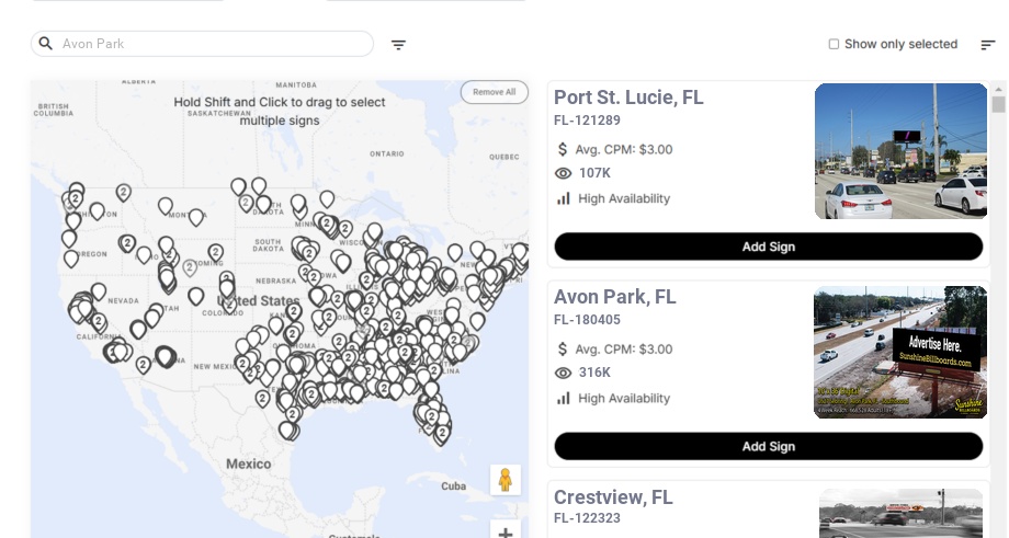 Billboard advertising in Avon Park Fl, Florida - Choose your favorite location