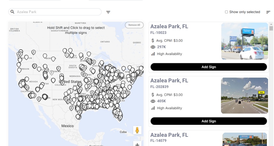 Billboard advertising in Azalea Park Fl, Florida - Choose your favorite location