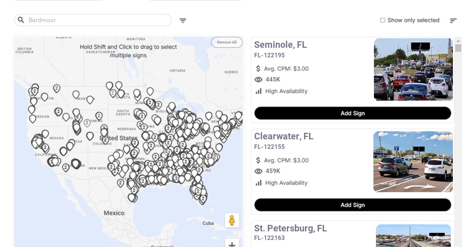 Billboard advertising in Bardmoor Fl, Florida - Choose your favorite location