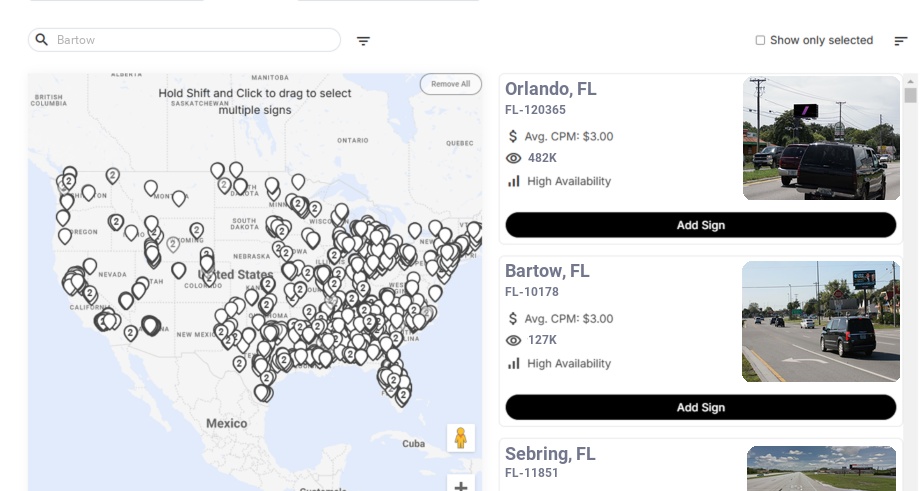Billboard advertising in Bartow, Florida - Choose your favorite location