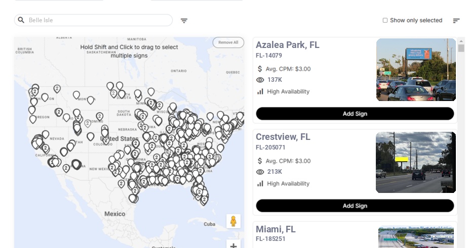 Billboard advertising in Belle Isle, Florida - Choose your favorite location