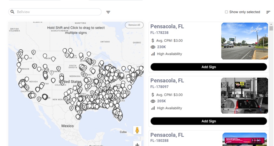 Billboard advertising in Bellview Fl, Florida - Choose your favorite location
