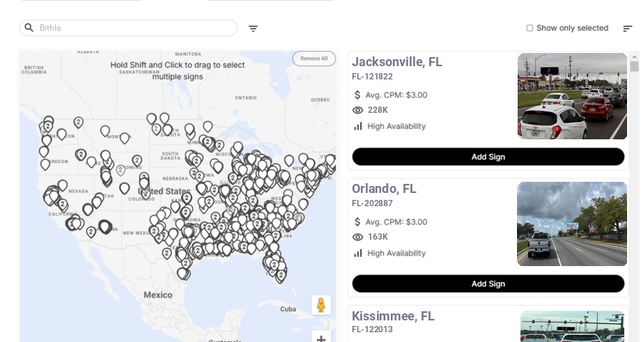 Billboard advertising in Bithlo Fl, Florida - Choose your favorite location