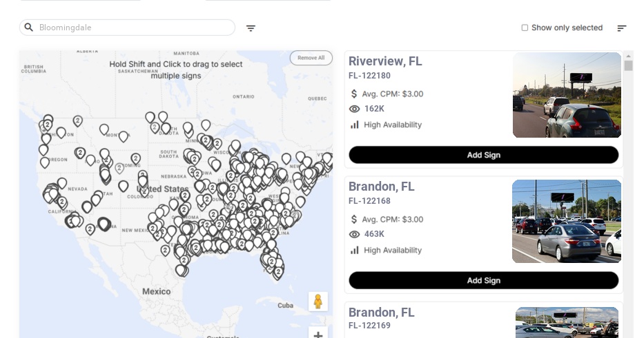 Billboard advertising in Bloomingdale Fl, Florida - Choose your favorite location