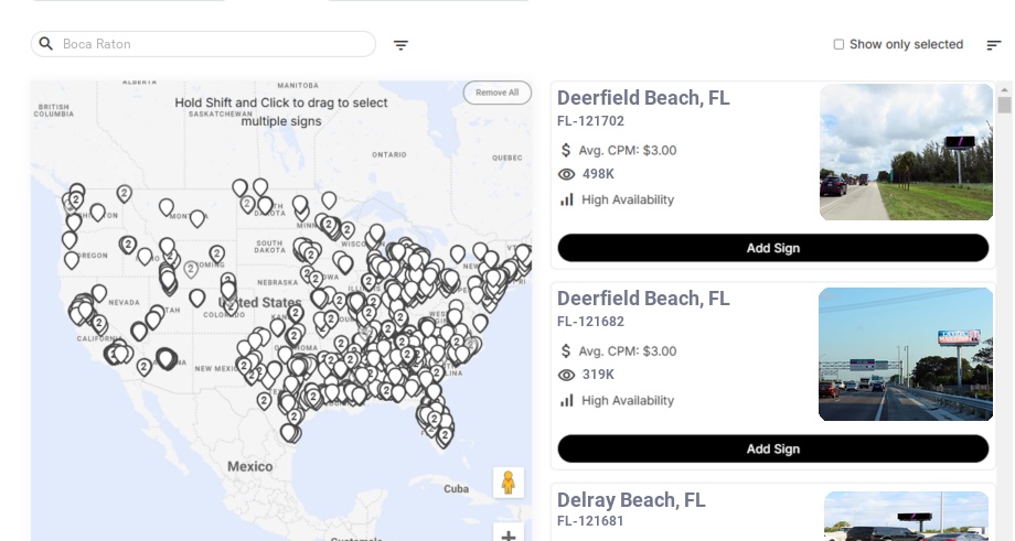 Billboard advertising in Boca Raton Fl, Florida - Choose your favorite location