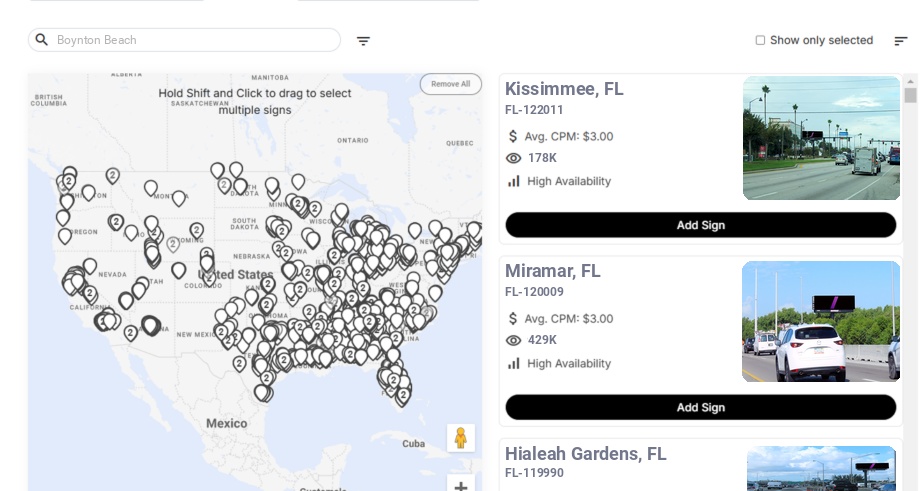 Billboard advertising in Boynton Beach, Florida - Choose your favorite location