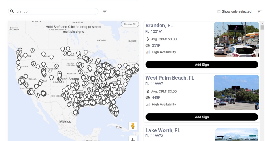 Billboard advertising in Brandon Fl, Florida - Choose your favorite location