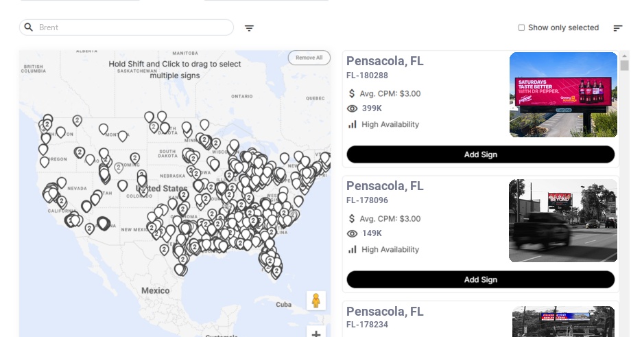 Billboard advertising in Brent Fl, Florida - Choose your favorite location
