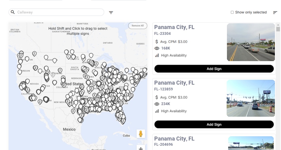 Billboard advertising in Callaway Fl, Florida - Choose your favorite location