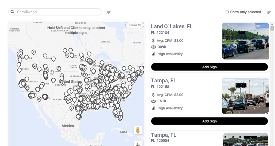 Billboard advertising in Carrollwood Fl, Florida - Choose your favorite location