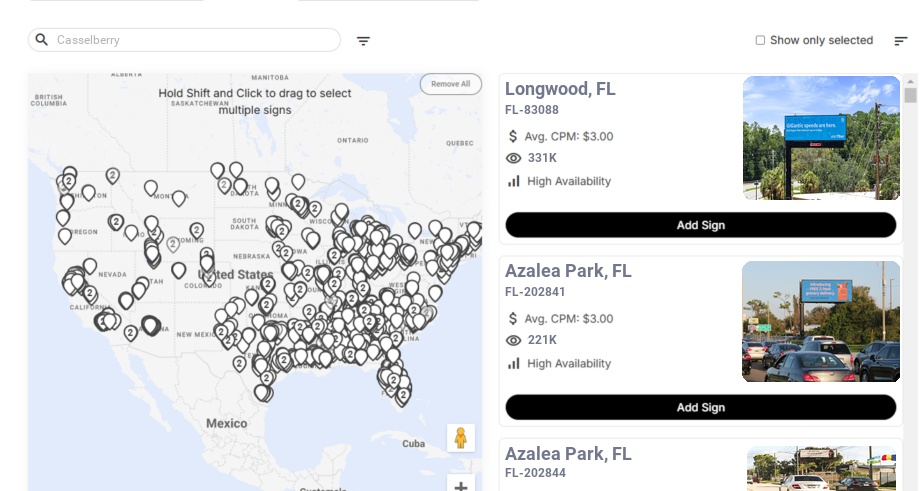 Billboard advertising in Casselberry Fl, Florida - Choose your favorite location
