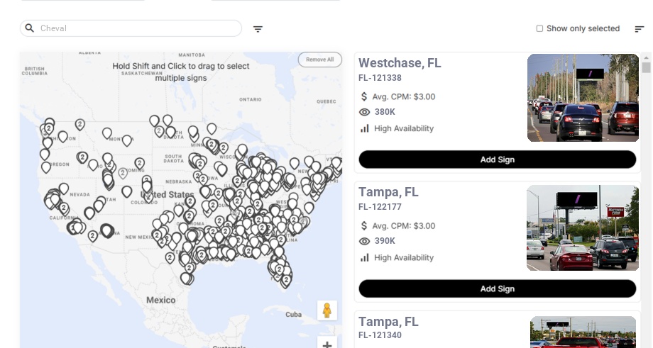 Billboard advertising in Cheval Fl, Florida - Choose your favorite location