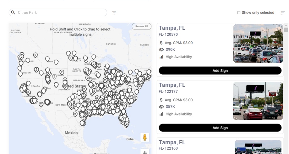 Billboard advertising in Citrus Park Fl, Florida - Choose your favorite location