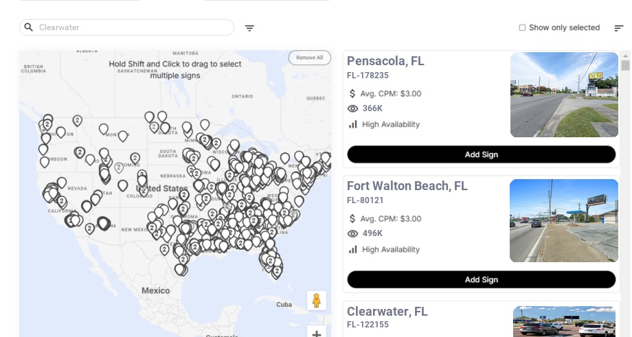 Billboard advertising in Clearwater, Florida - Choose your favorite location