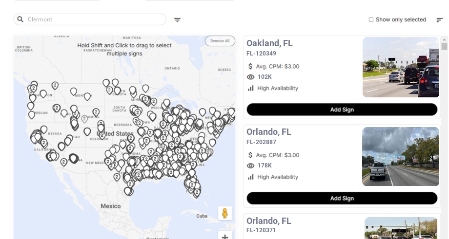 Billboard advertising in Clermont Fl, Florida - Choose your favorite location