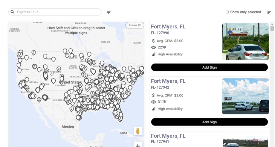 Billboard advertising in Cypress Lake Fl, Florida - Choose your favorite location