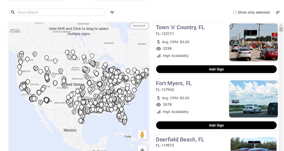 Billboard advertising in Dania Beach Fl, Florida - Choose your favorite location