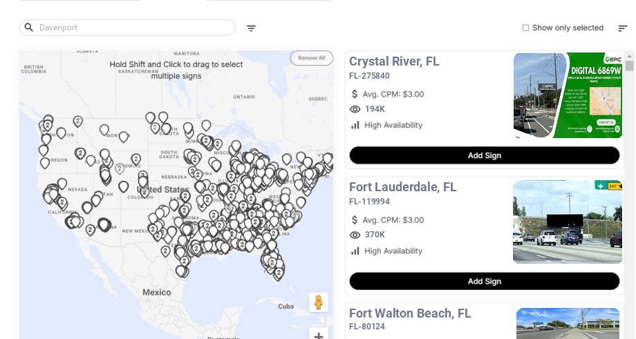 Billboard advertising in Davenport Fl, Florida - Choose your favorite location