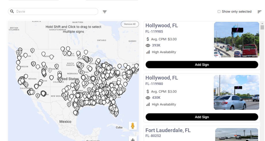 Billboard advertising in Davie Fl, Florida - Choose your favorite location