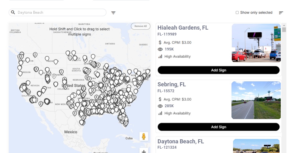 Billboard advertising in Daytona Beach Fl, Florida - Choose your favorite location