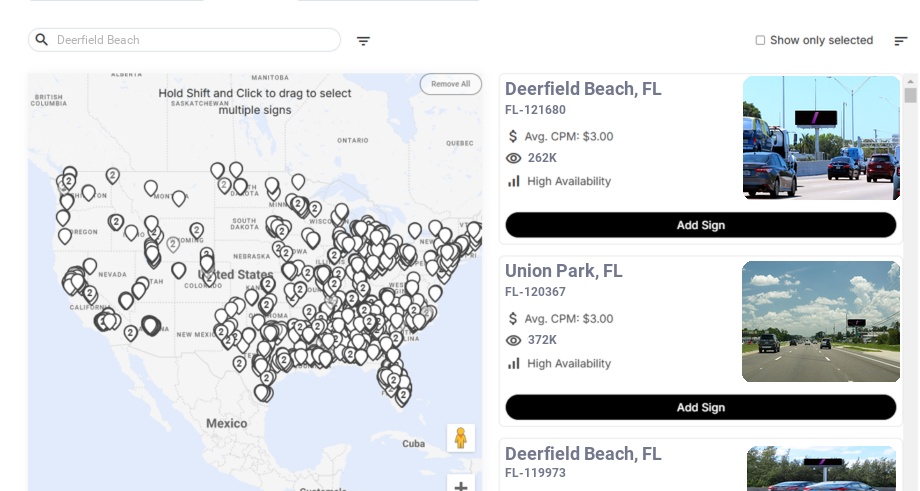 Billboard advertising in Deerfield Beach Fl, Florida - Choose your favorite location