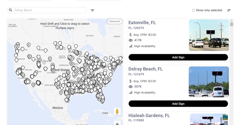 Billboard advertising in Delray Beach Fl, Florida - Choose your favorite location