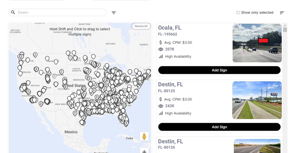 Billboard advertising in Destin Fl, Florida - Choose your favorite location