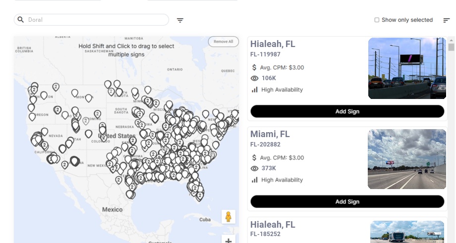 Billboard advertising in Doral Fl, Florida - Choose your favorite location