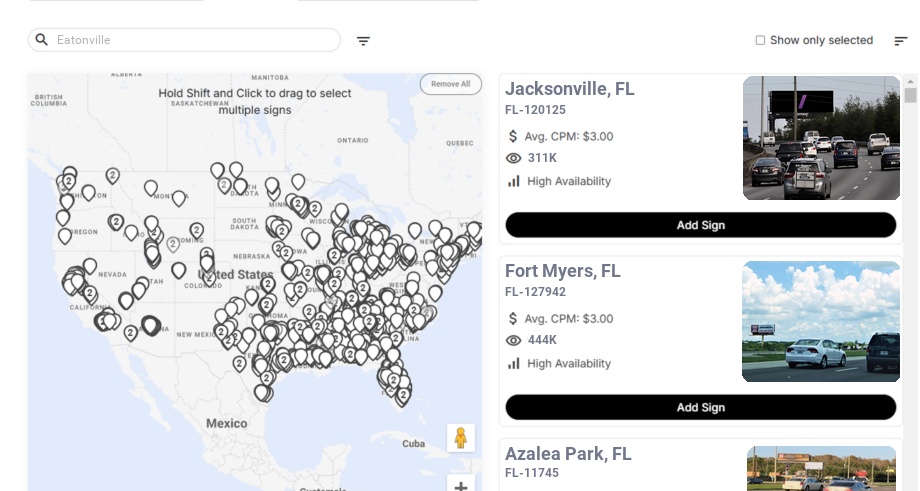 Billboard advertising in Eatonville Fl, Florida - Choose your favorite location