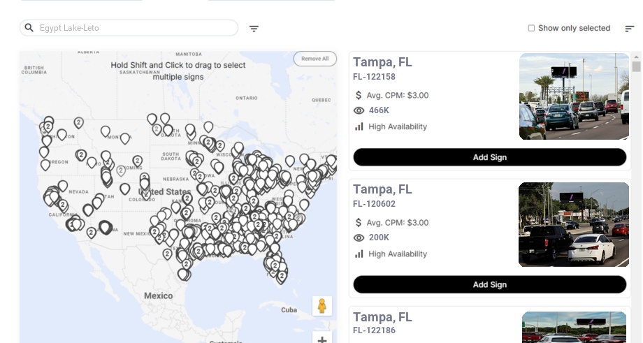 Billboard advertising in Egypt Lake Leto Fl, Florida - Choose your favorite location