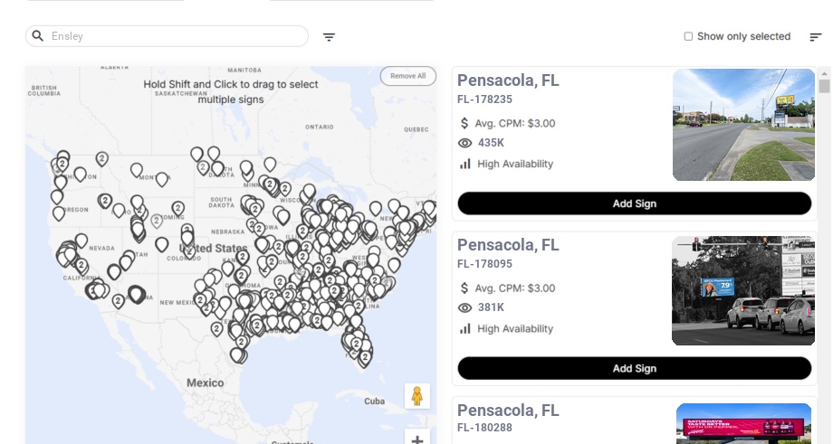 Billboard advertising in Ensley Fl, Florida - Choose your favorite location