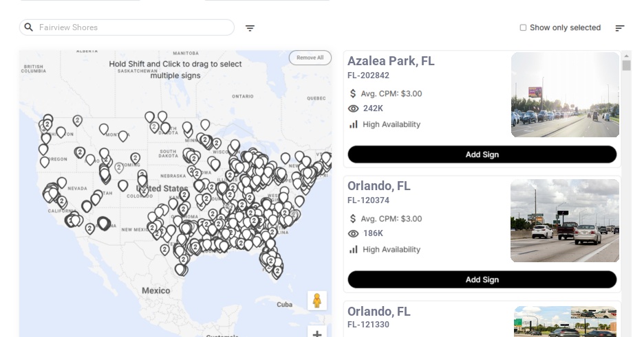 Billboard advertising in Fairview Shores Fl, Florida - Choose your favorite location