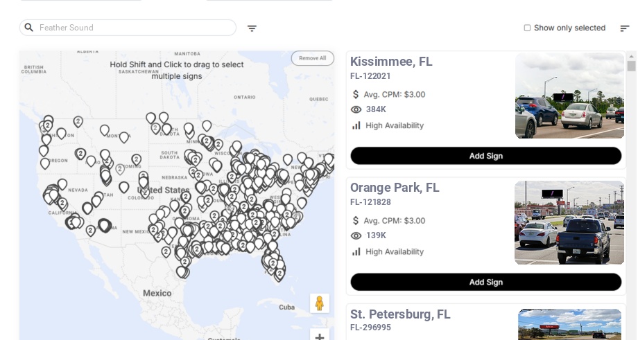 Billboard advertising in Feather Sound, Florida - Choose your favorite location